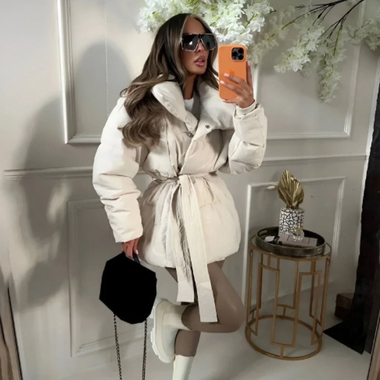 Coat en Coton à Col Créateur et Ceinture